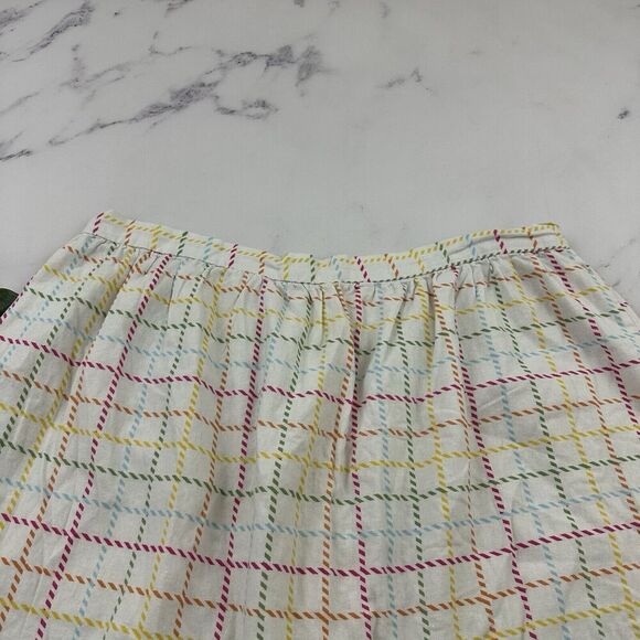 Modcloth A-Line Retro Skirt Size 18 White Rainbow Plaid Button Front Pockets - Picture 8 of 10